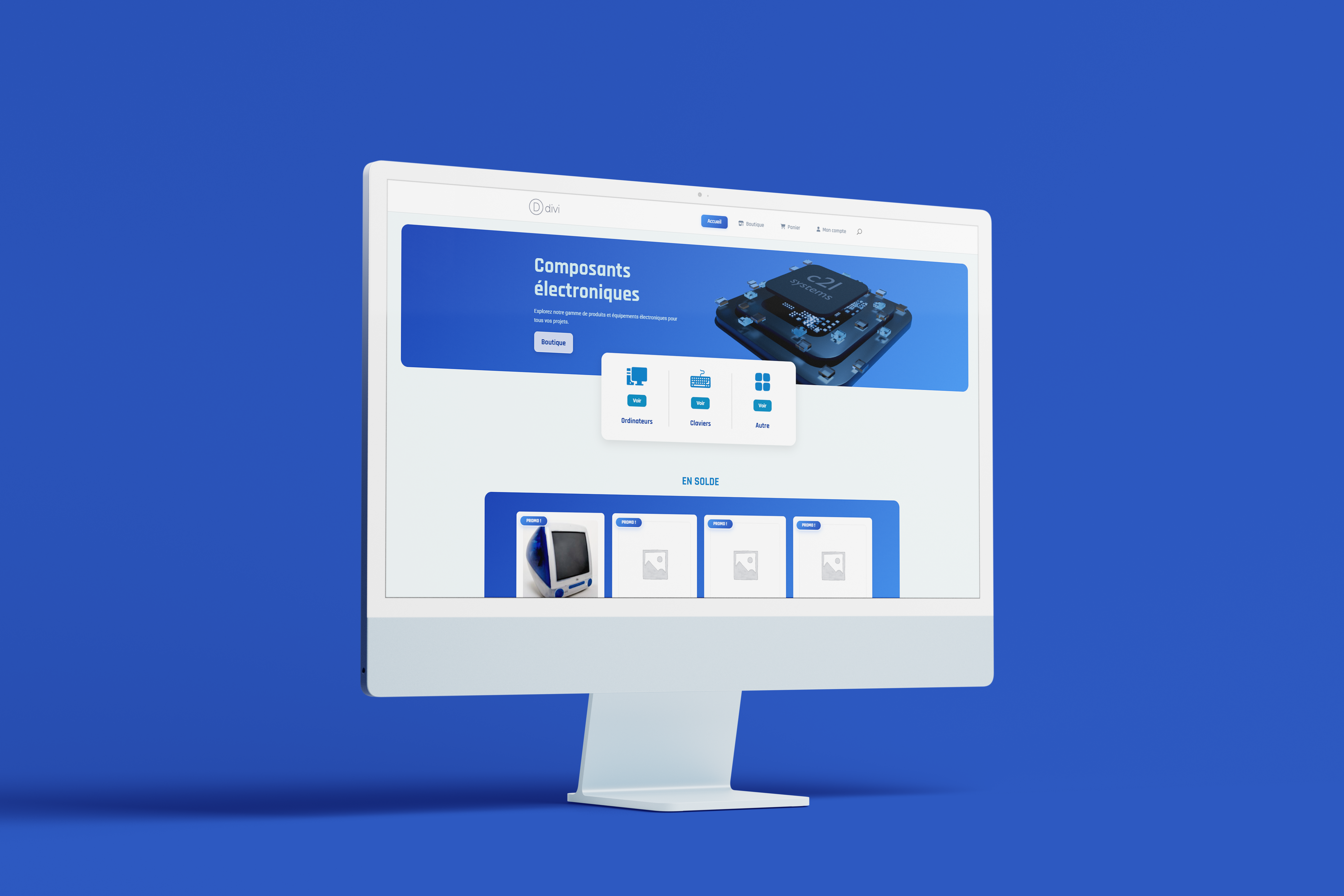 Page d’accueil de la boutique CLLIIC avec mise en avant du matériel informatique