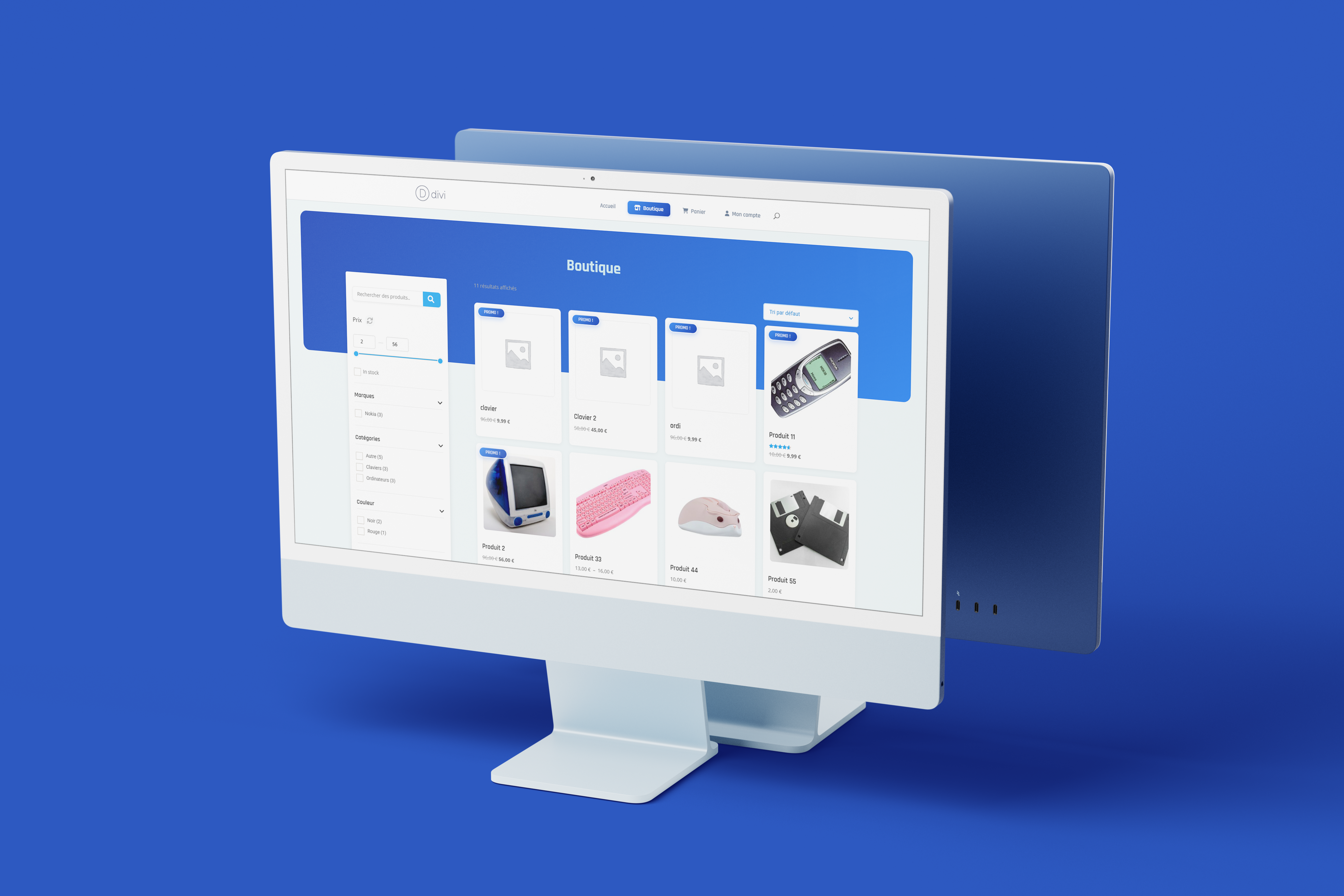 Écrans illustrant le panier, la gestion de compte et le processus de paiement